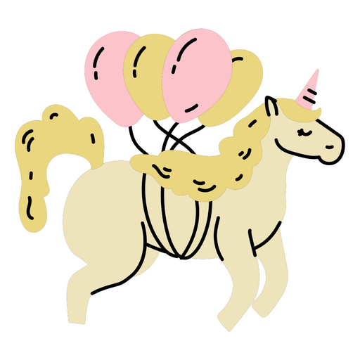 Cumpleaños unicornio doodle lindos globos Diseño PNG