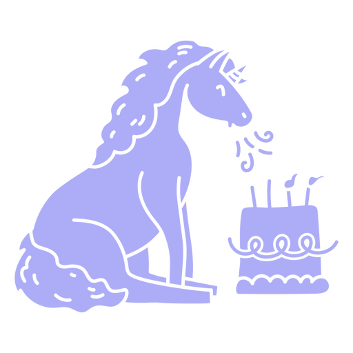 Unicórnio soprando seu bolo de aniversário Desenho PNG