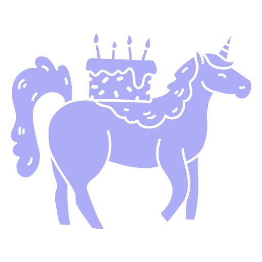 Unicorn with a birthday cake atop its back PNG Design