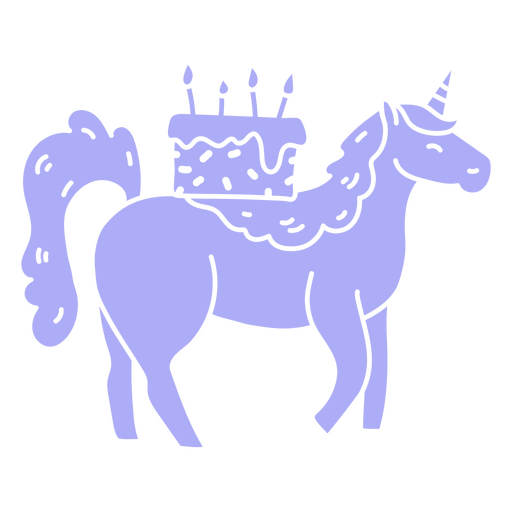 Unicórnio com um bolo de aniversário nas costas Desenho PNG