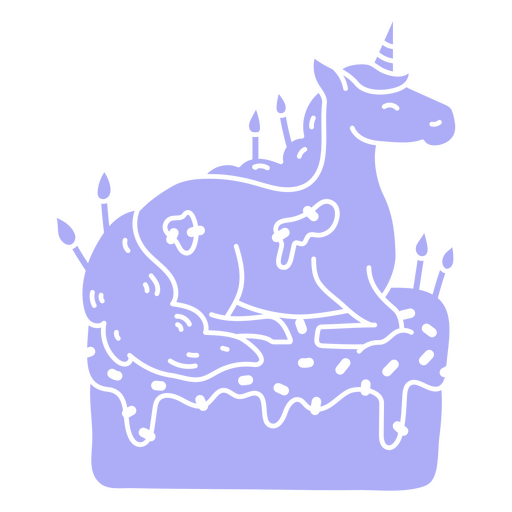 Unicorn atop its birthday cake PNG Design