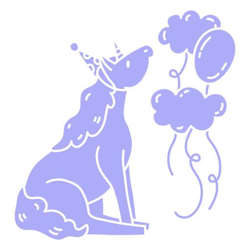 Unicórnio comemorando seu aniversário com balões Desenho PNG