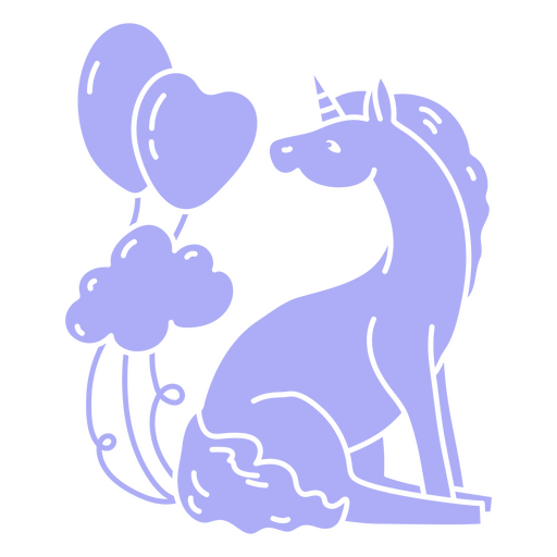 Unicornio mágico con globos de cumpleaños. Diseño PNG