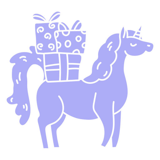 Unicornio mágico que lleva sus regalos de cumpleaños Diseño PNG