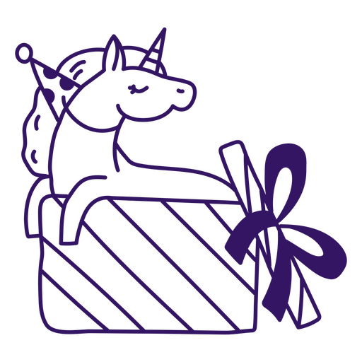 Unicornio mágico descansando en una caja de regalo Diseño PNG