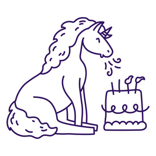 Magical unicorn blowing out its birthday candles PNG Design