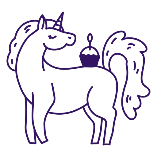 Unicornio mágico con una magdalena en la espalda Diseño PNG
