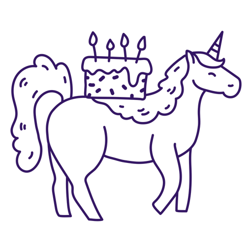 Magical birthday unicorn carrying its cake atop its back PNG Design