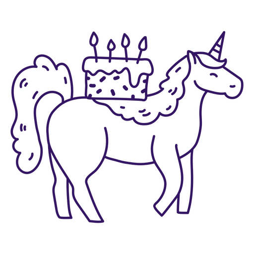 Unicórnio de aniversário mágico carregando seu bolo nas costas Desenho PNG