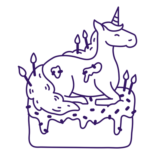 Unicornio mítico encima de su pastel de cumpleaños Diseño PNG