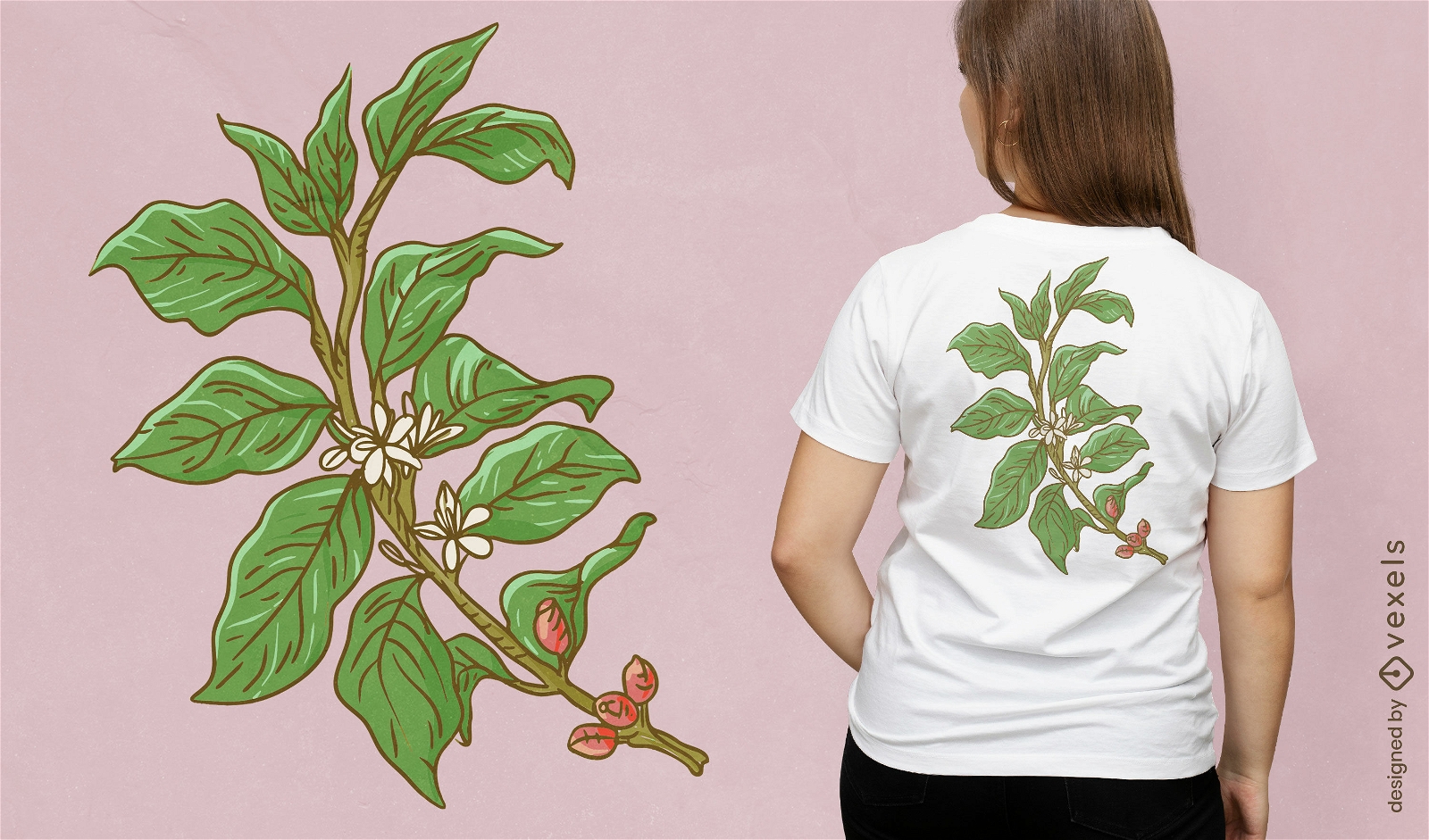 Diseño de camiseta de naturaleza de planta de café.