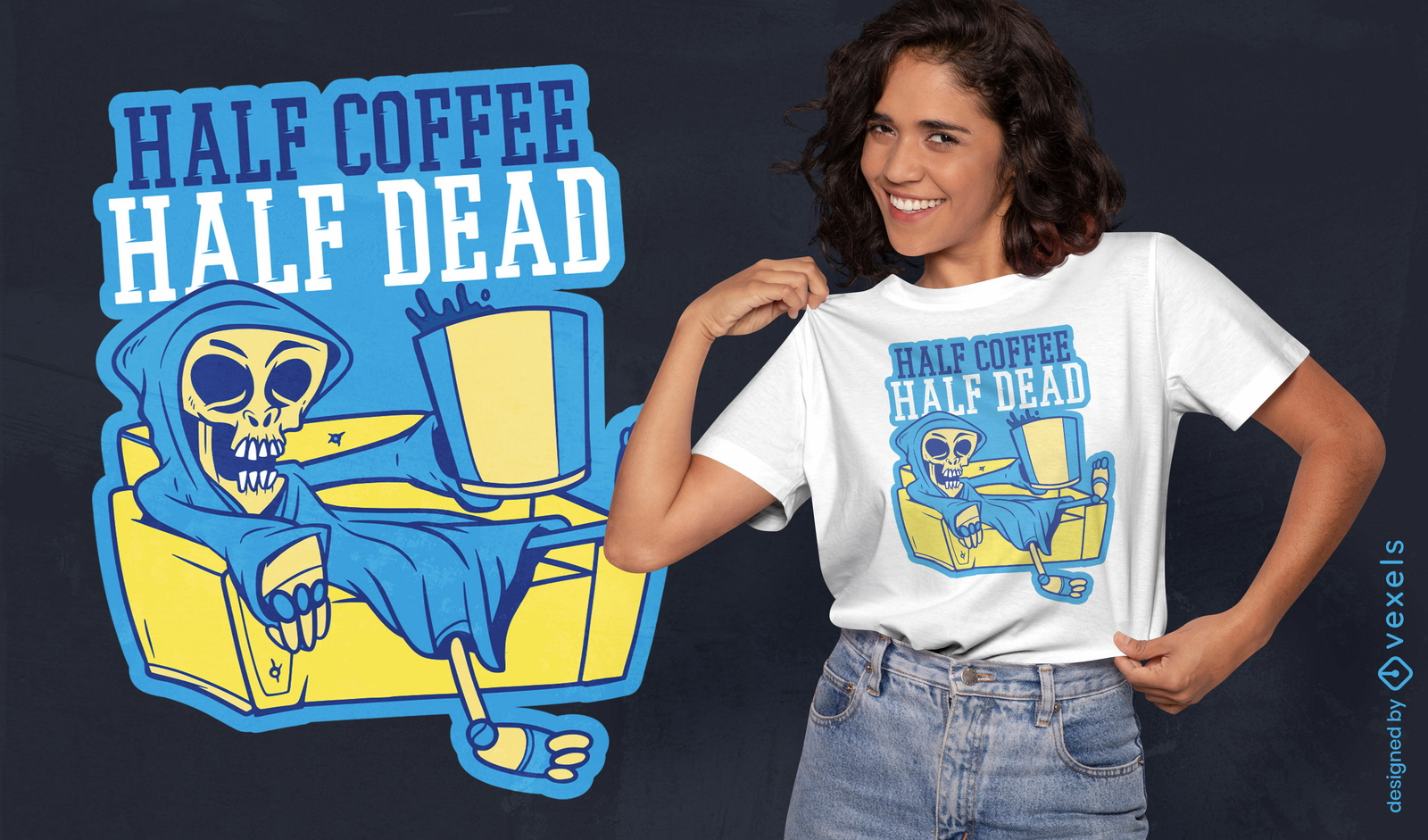 Design de camiseta de café bebendo Ceifador