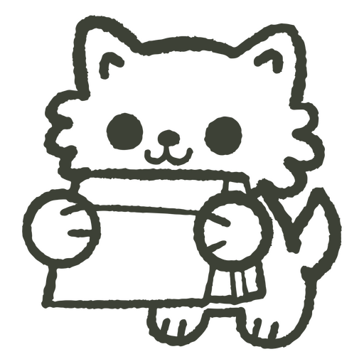 Desenho preto de um gato segurando um presente Desenho PNG