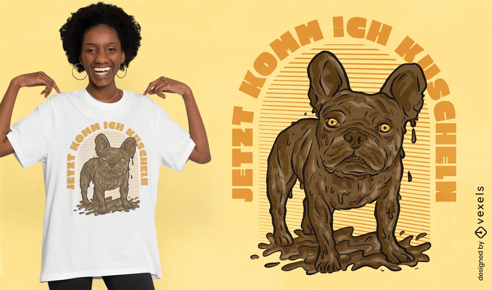 Animal de cachorro Pug em design de camiseta de lama