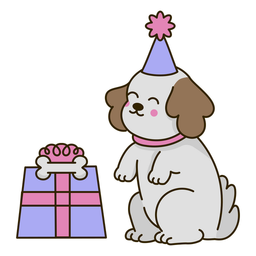 Cachorro de aniversário presente kawaii Desenho PNG