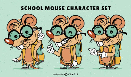 Conjunto de caracteres de estudiante animal de ratones de dibujos animados