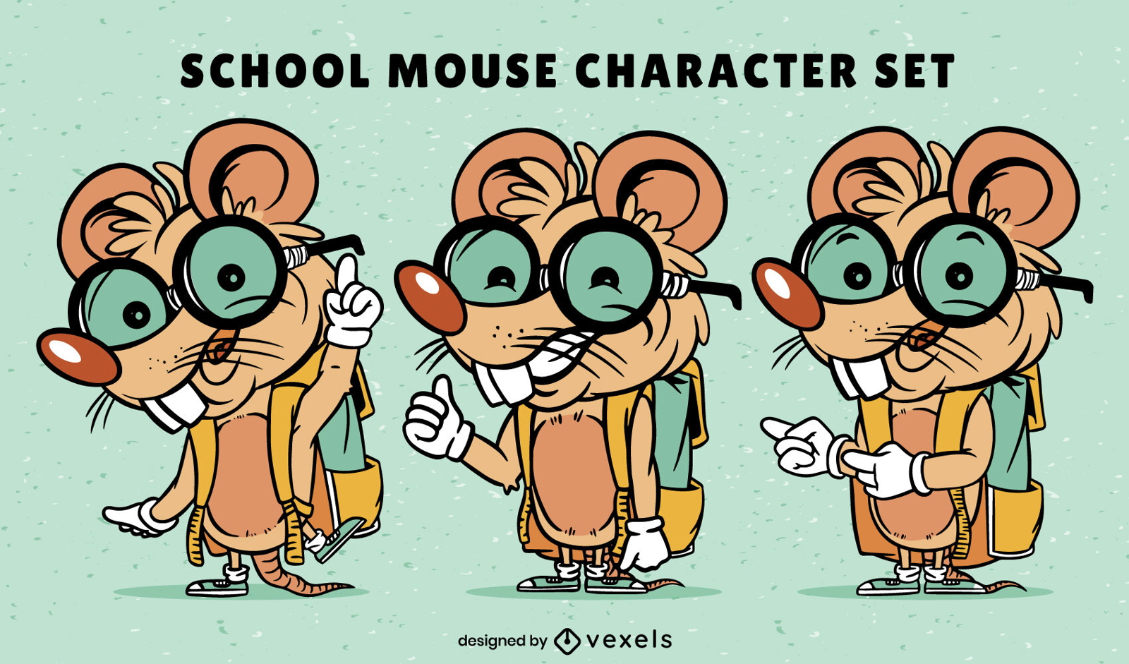 Cartoon mice animal student character set
