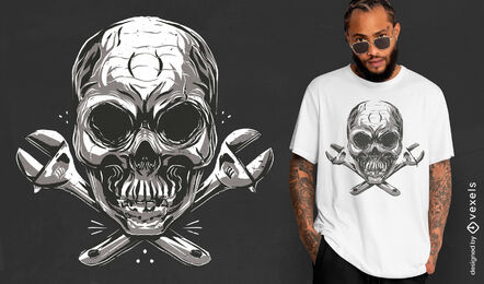 Design de camiseta de ferramentas de caveira e chaves