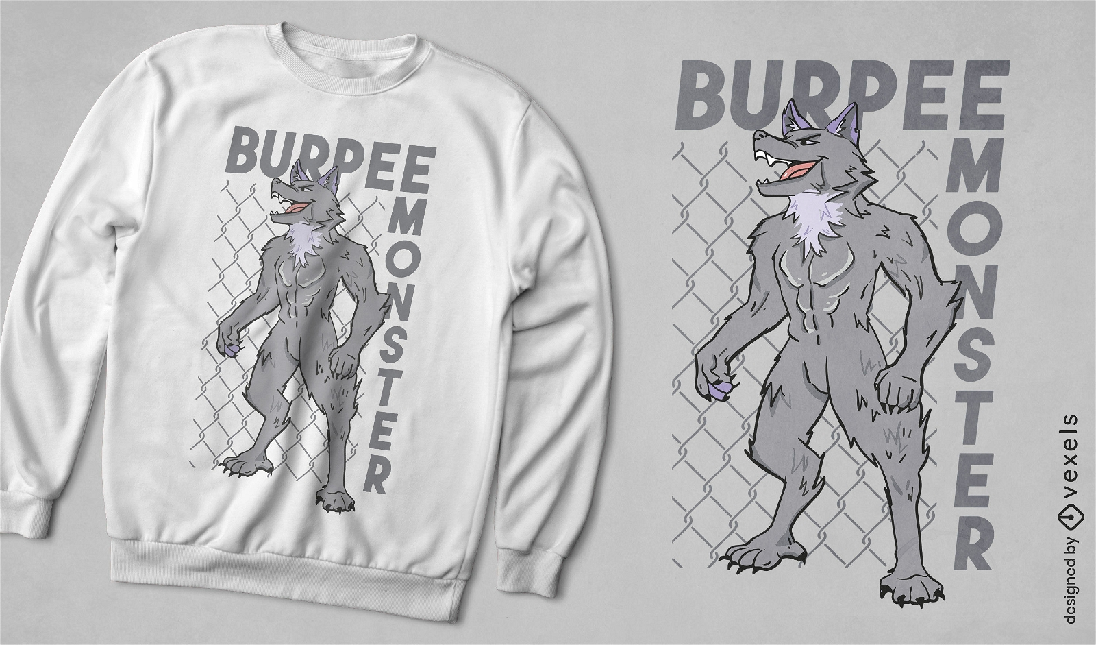 Design de camiseta de desenho animado de monstro lobo