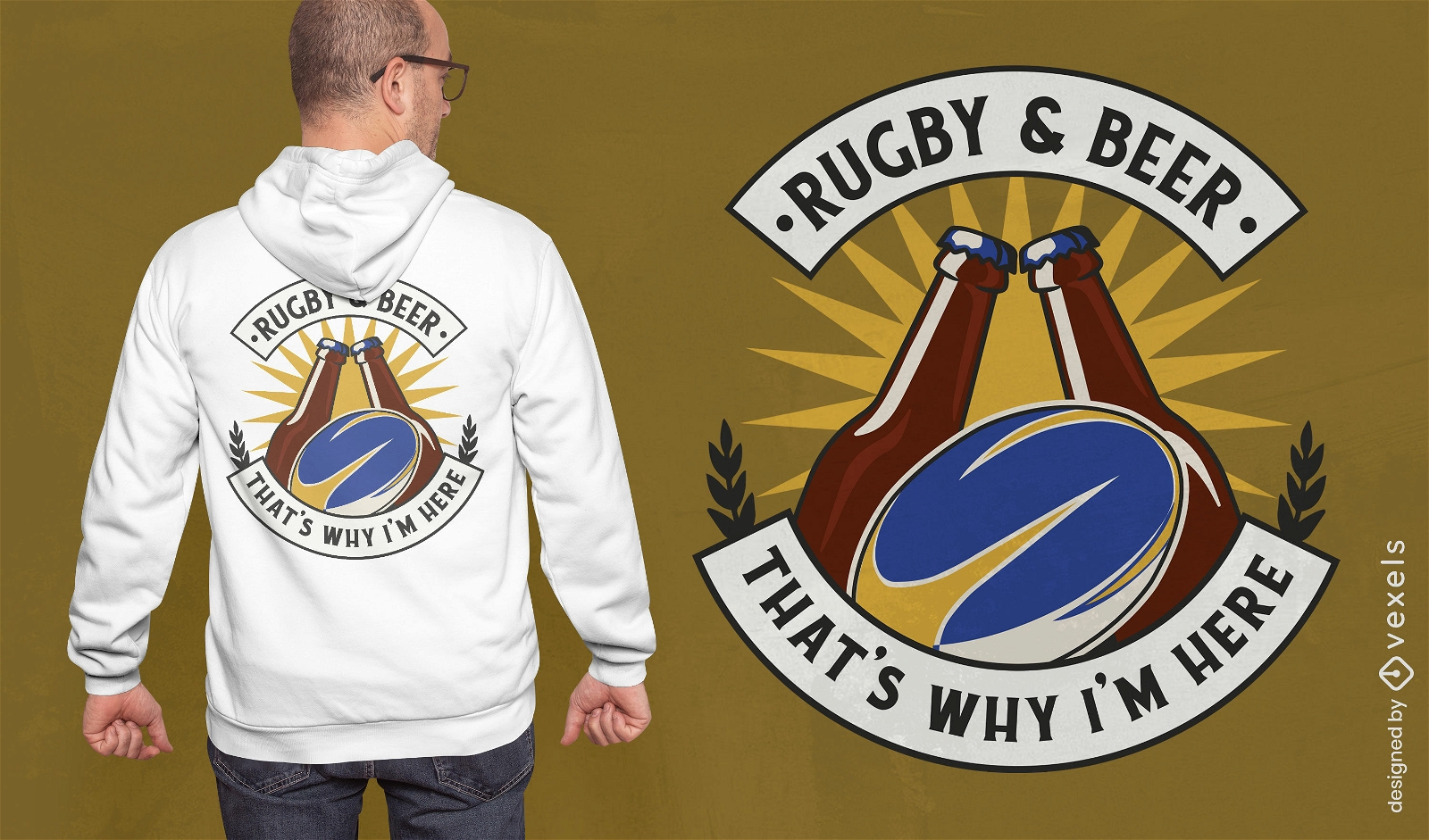 Design de camiseta de rugby e cerveja