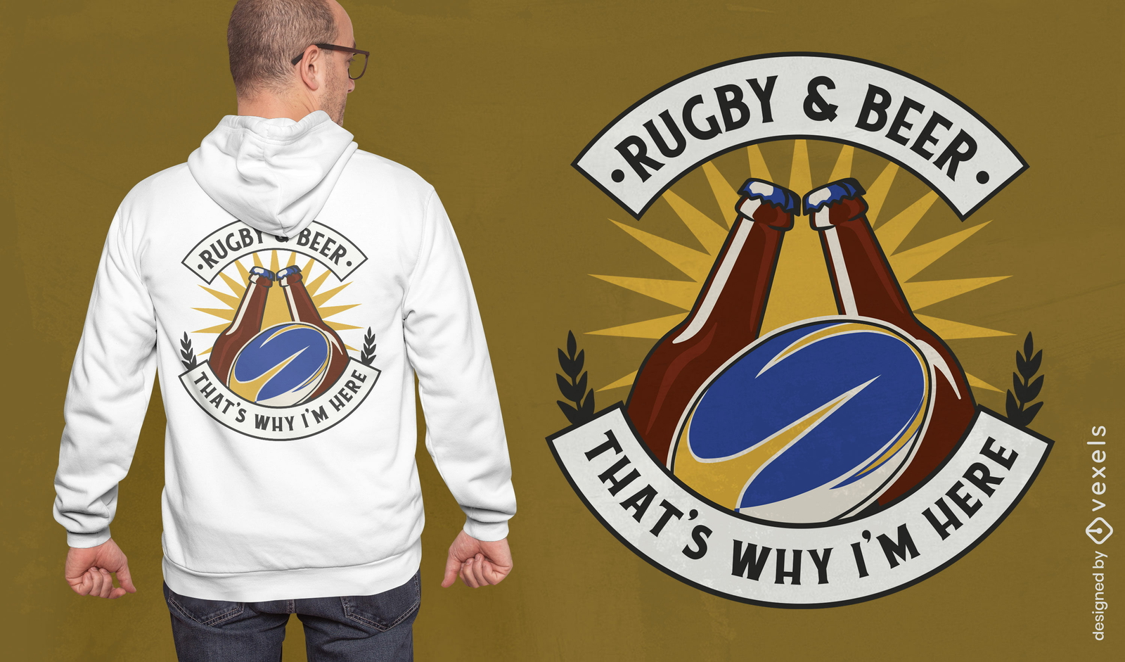 Diseño de camiseta de rugby y cerveza.