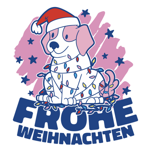 Cão festivo acompanhado por uma mensagem alemã de Feliz Natal Desenho PNG