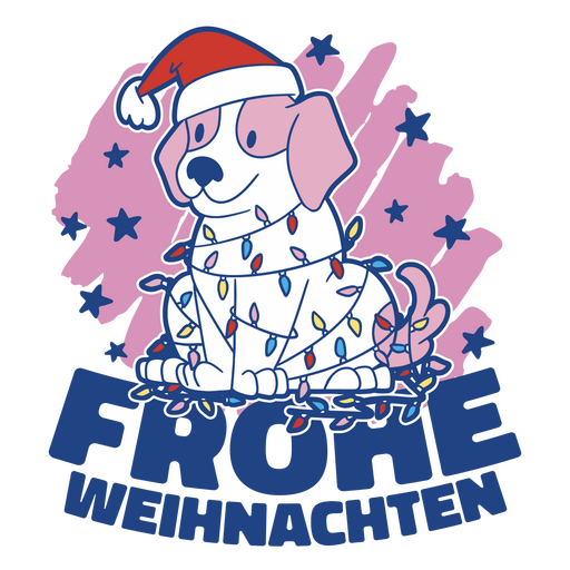 Festive dog accompanied by a German Merry Christmas message PNG Design