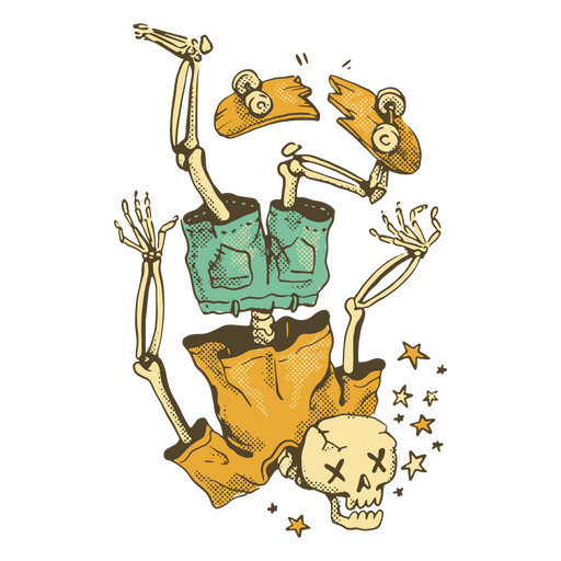 Esqueleto caído em um skate Desenho PNG