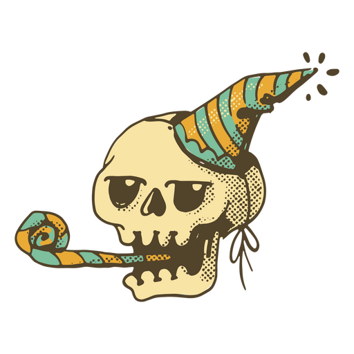 Festive skull with a noisemaker in its mouth PNG Design