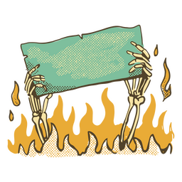 Skeletthände, die inmitten höllischer Flammen ein Dokument halten PNG-Design