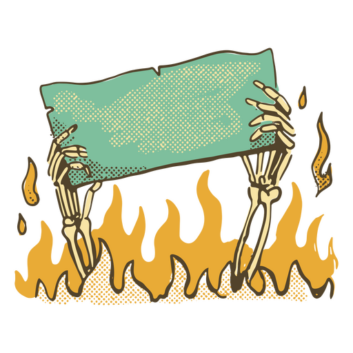 Skeletthände, die inmitten höllischer Flammen ein Dokument halten PNG-Design