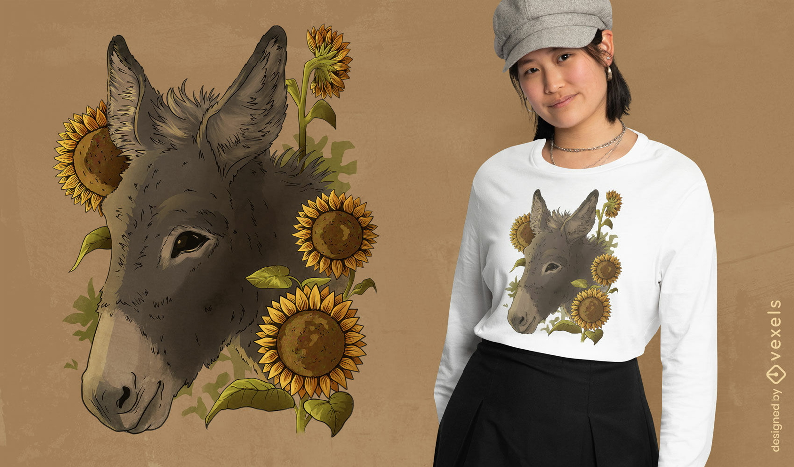 Animal burro com design de camiseta de girassóis