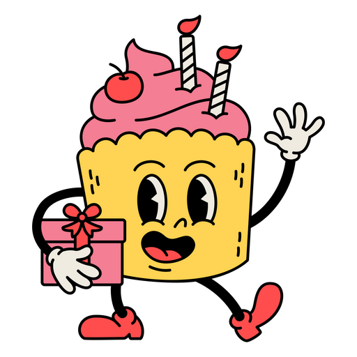 Cupcake cumpleaños dibujos animados retro Diseño PNG