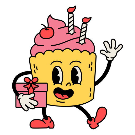 Cupcake cumplea?os dibujos animados retro Diseño PNG