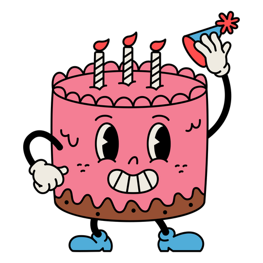 Aniversário de desenho animado retrô de bolo Desenho PNG
