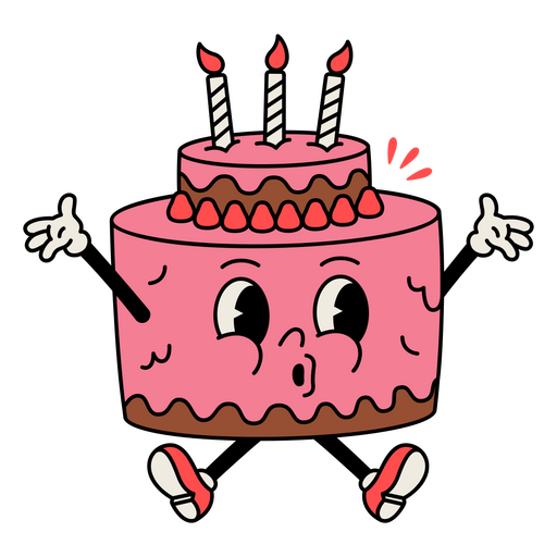 Pink cake retro cartoon birthday PNG Design