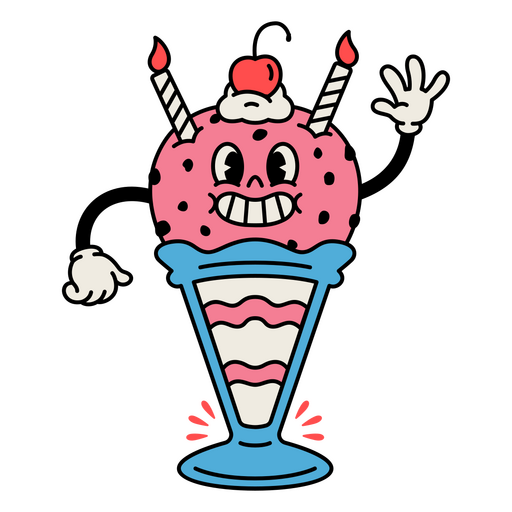 Aniversário dos desenhos animados retrô de xícara de sorvete Desenho PNG
