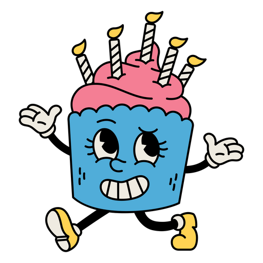 Cupcake Retro-Cartoon-Geburtstag PNG-Design
