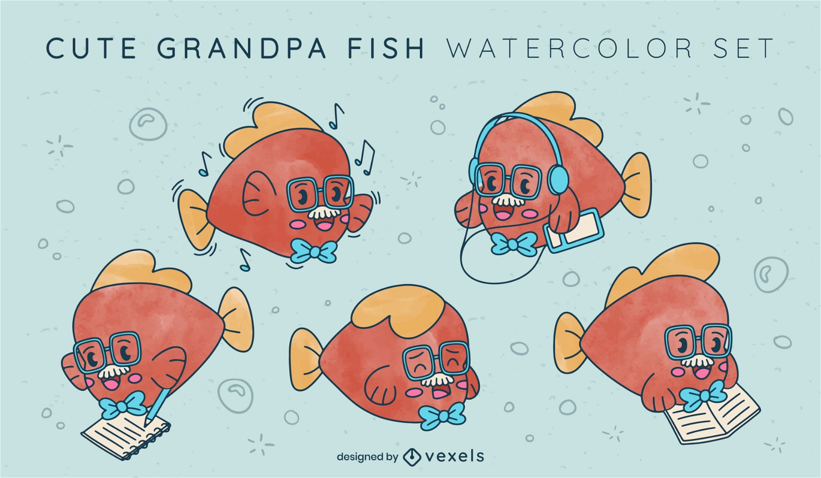 Gro?vater Fisch Meerestier Cartoon-Set