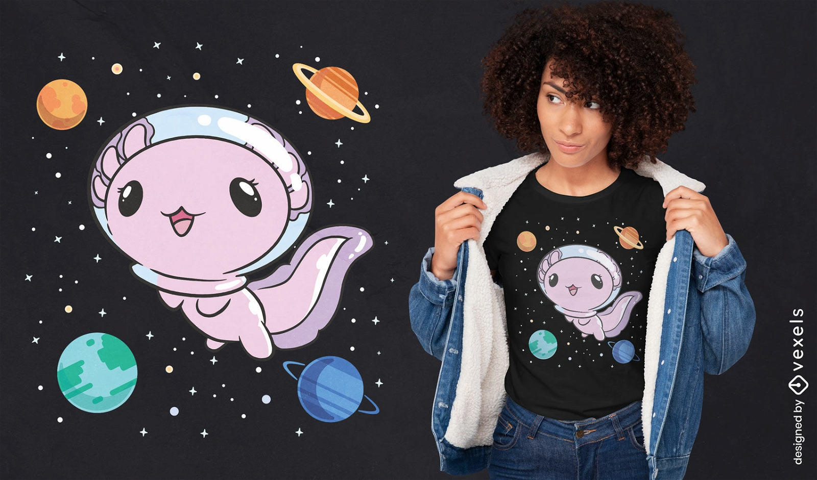 Cute axolotl space t-shirt design