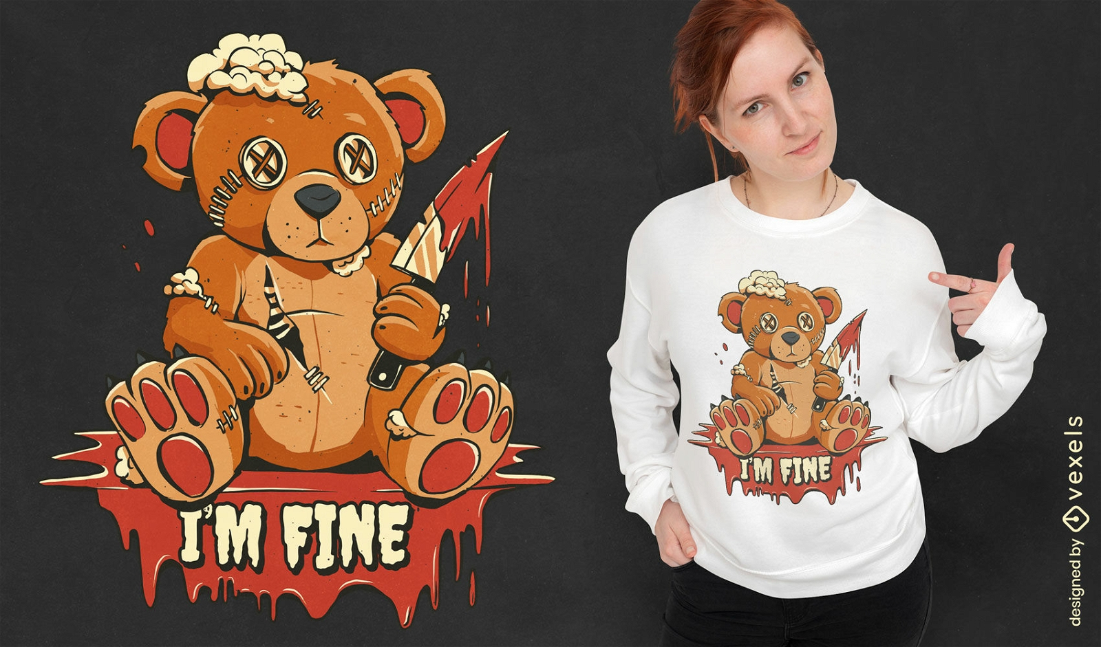 Diseño de camiseta de oso de peluche aterrador