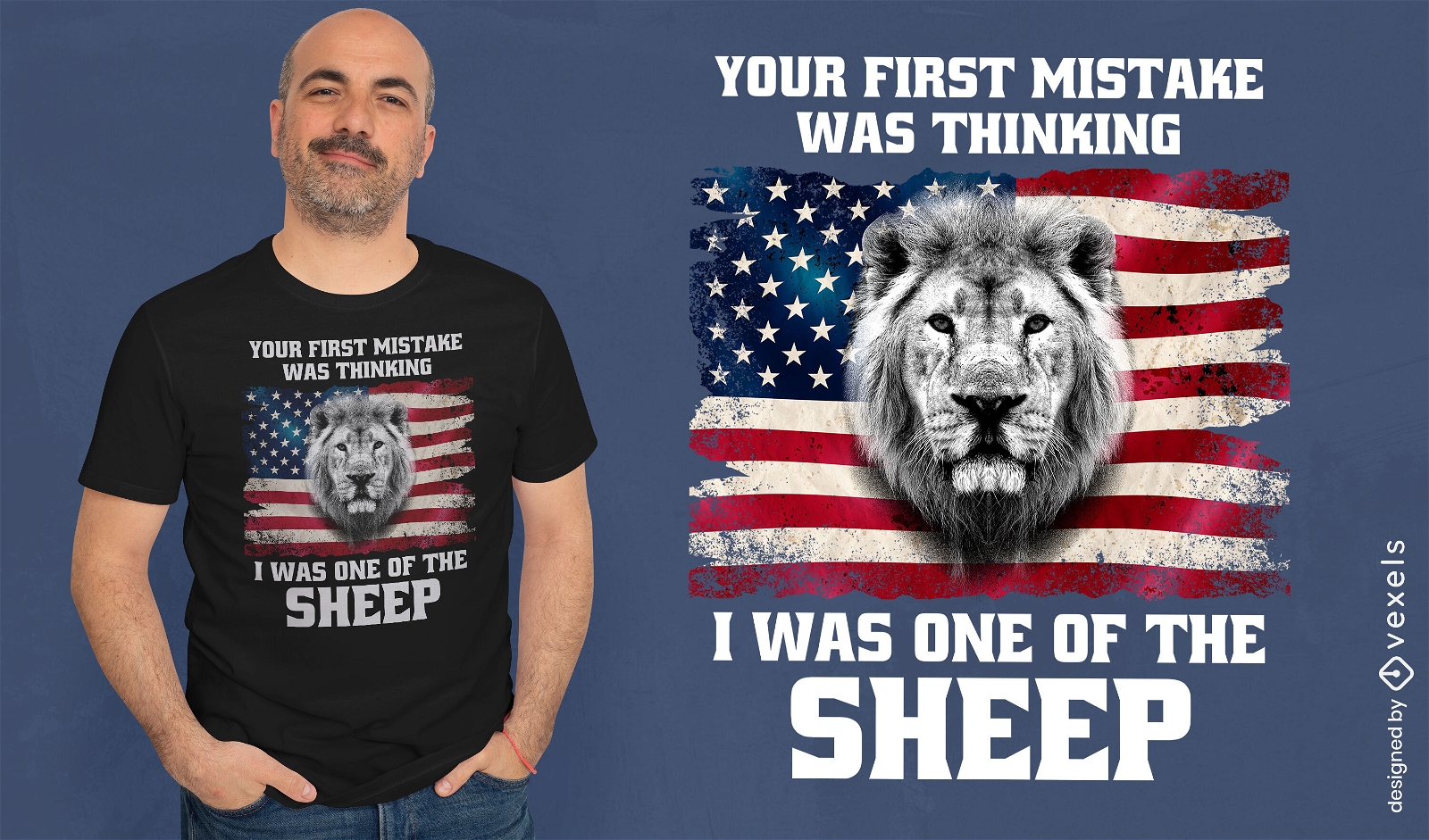 T-Shirt-Design mit amerikanischer Flagge und L?wen