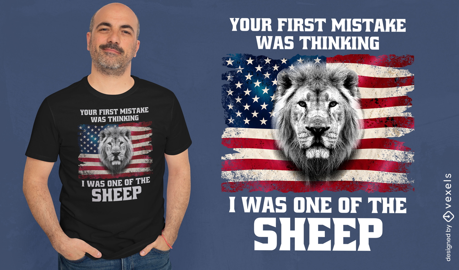 T-Shirt-Design mit amerikanischer Flagge und Löwen