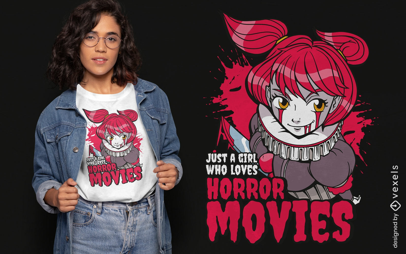 Diseño de camiseta de payaso de niña de terror