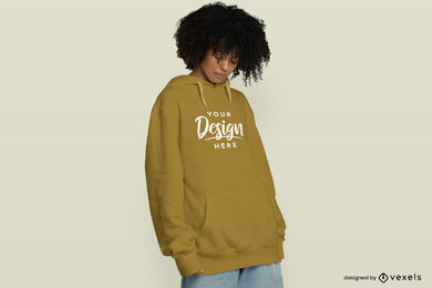 Female model green hoodie mockup
