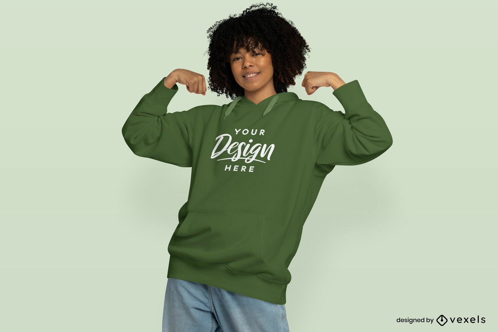 Strong African American woman with hoodie mockup