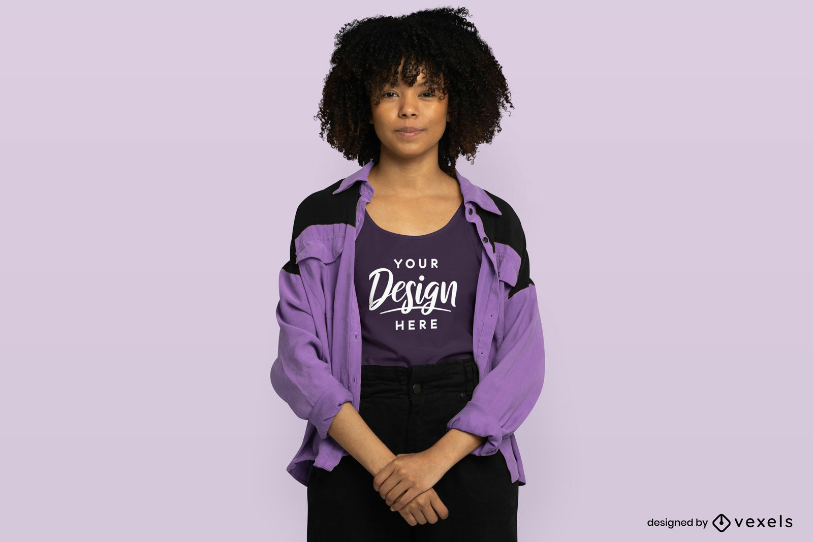 Female model with purple jacket mockup
