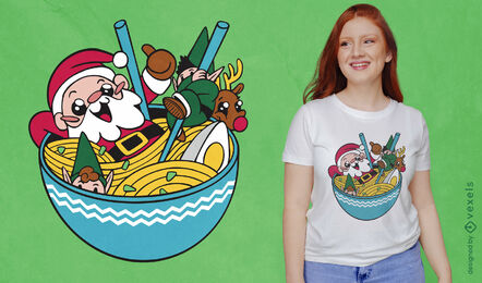 Papai Noel em design de camiseta de tigela de ramen