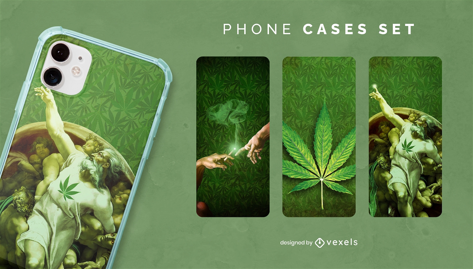 Cannabis creation classical painting PSD phone cases set