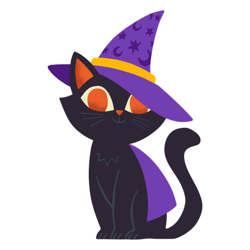 Halloween cat wearing a wizard hat PNG Design
